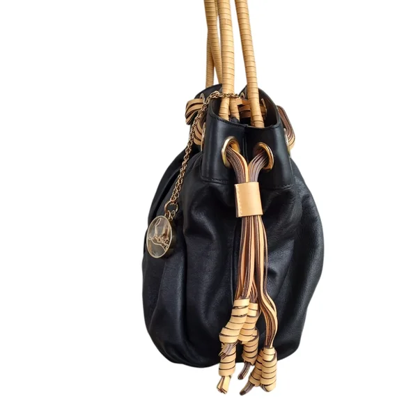 Christian Louboutin Black Leather Large Handbag with Tan Handles